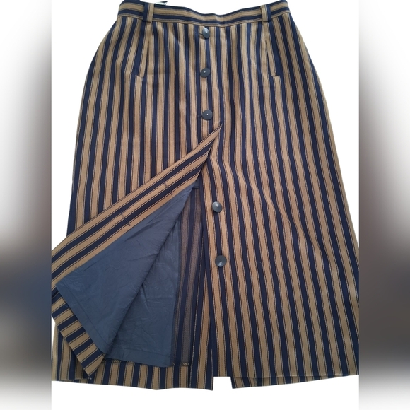 Vintage Le Truc/ Striped Blue and Brown/ Button-Down/ Pencil Skirt/ Size US 16 - Picture 1 of 11